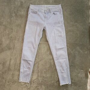 Zara Hickory Stripe Jeans Women 4 *29x27 Railroad Denim Raw Hem Coastal Heritage